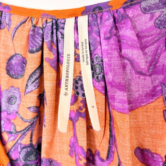 Anthropologie Somerset Floral Puff Sleeve Tiered Maxi Dress Orange Purple S Boho - Picture 5 of 11
